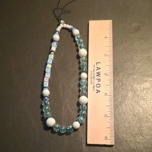 Beaded Phone Charm with Blue and White Beads